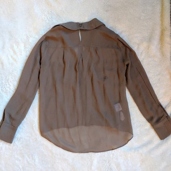 BCBGMAXAZRIA Brown Silk Sheer Chiffon Blouse - Picture 5 of 7